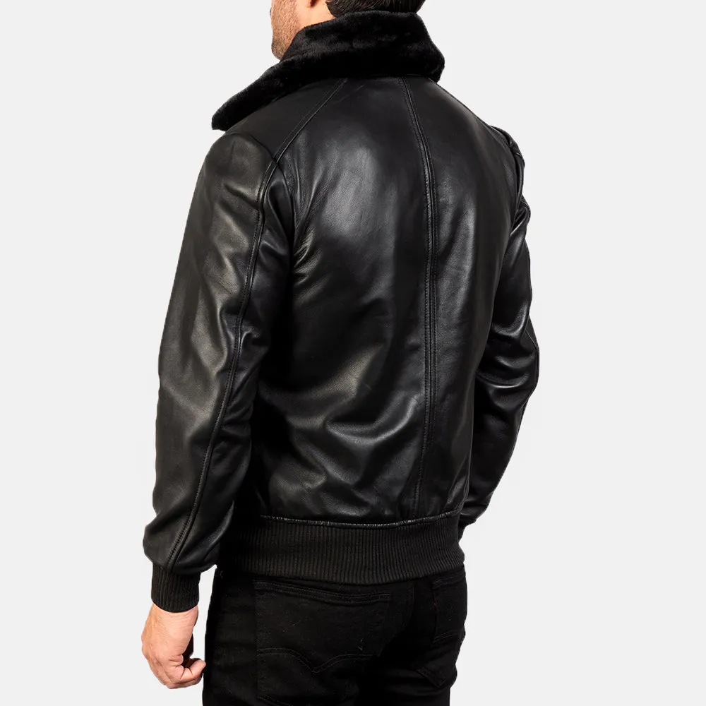 Airin G-1 Black Leather Bomber Jacket - Image 2