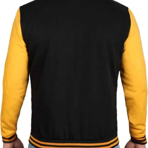 Men's Black and Yellow Varsity Bomber Jacket - Baseball Letterman Style