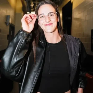 Caitlin Clark 2025 WNBA Playoffs Semifinal Black Leather Jacket