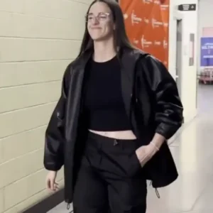 Caitlin Clark 2025 WNBA Playoffs Semifinal Black Leather Jacket