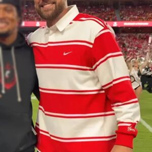 Cincinnati vs Nebraska Game Travis Kelce Red Striped Rugby Shirt