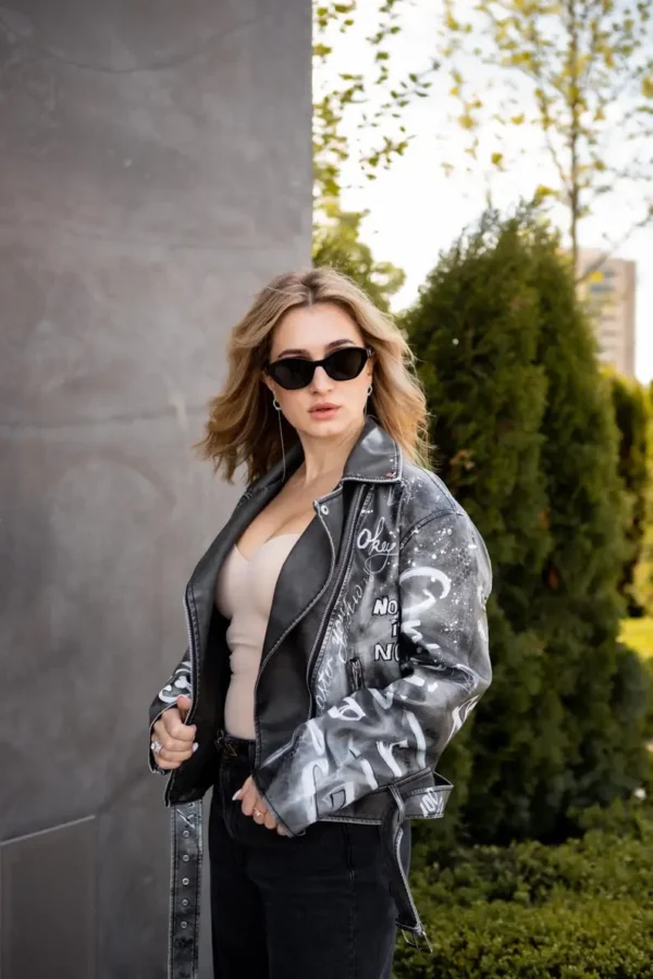 Custom Text Jacket Painted Faux Leather Motorcycle Jacket Danger