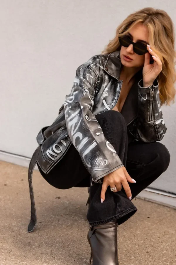 Custom Text Jacket Painted Faux Leather Motorcycle Jacket Danger