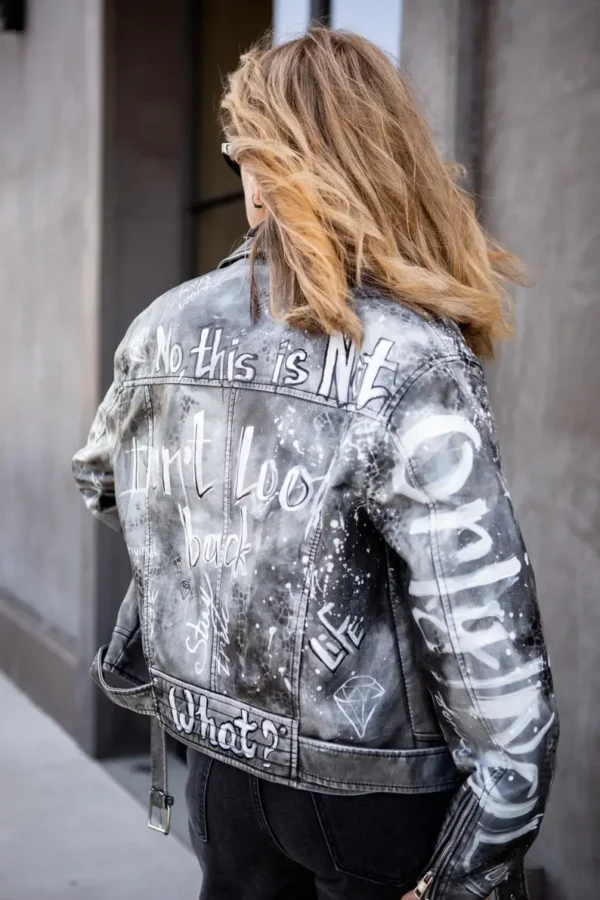 Custom Text Jacket Painted Faux Leather Motorcycle Jacket Danger