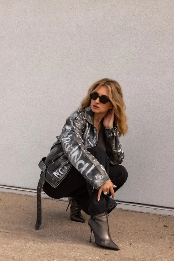 Custom Text Jacket Painted Faux Leather Motorcycle Jacket Danger