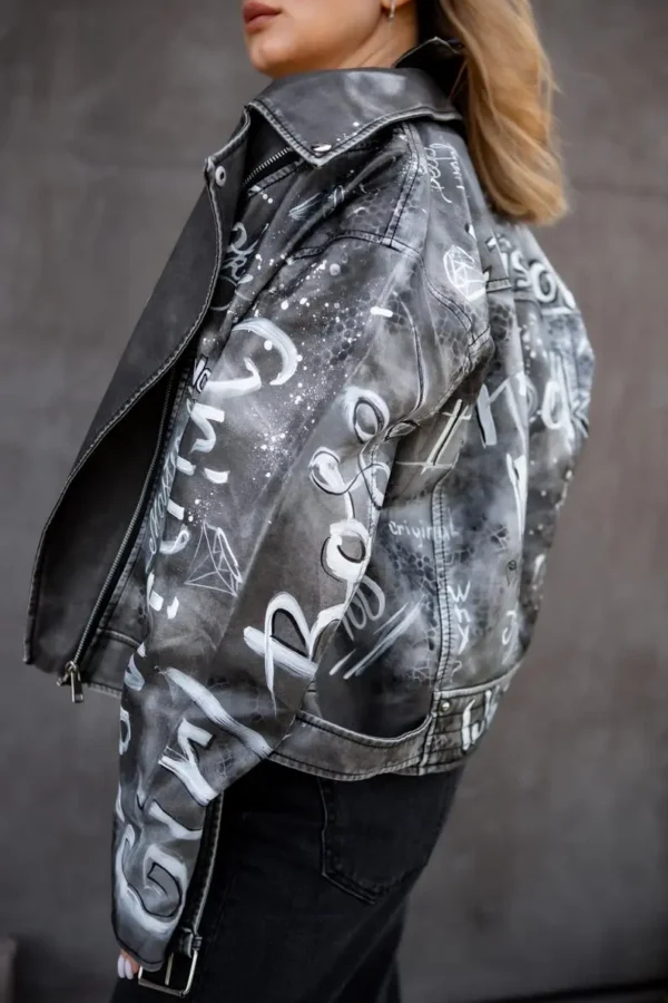 Custom Text Jacket Painted Faux Leather Motorcycle Jacket Danger