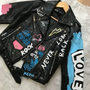 Custom Text Jacket Painted Faux Leather Motorcycle Jacket Danger