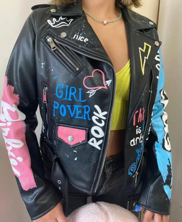 Custom Text Jacket Painted Faux Leather Motorcycle Jacket Danger