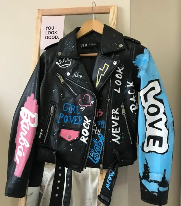 Custom Text Jacket Painted Faux Leather Motorcycle Jacket Danger