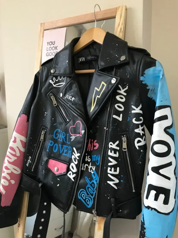 Custom Text Jacket Painted Faux Leather Motorcycle Jacket Danger