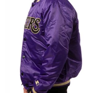 LA Lakers Black and Purple Satin Bomber Jacket