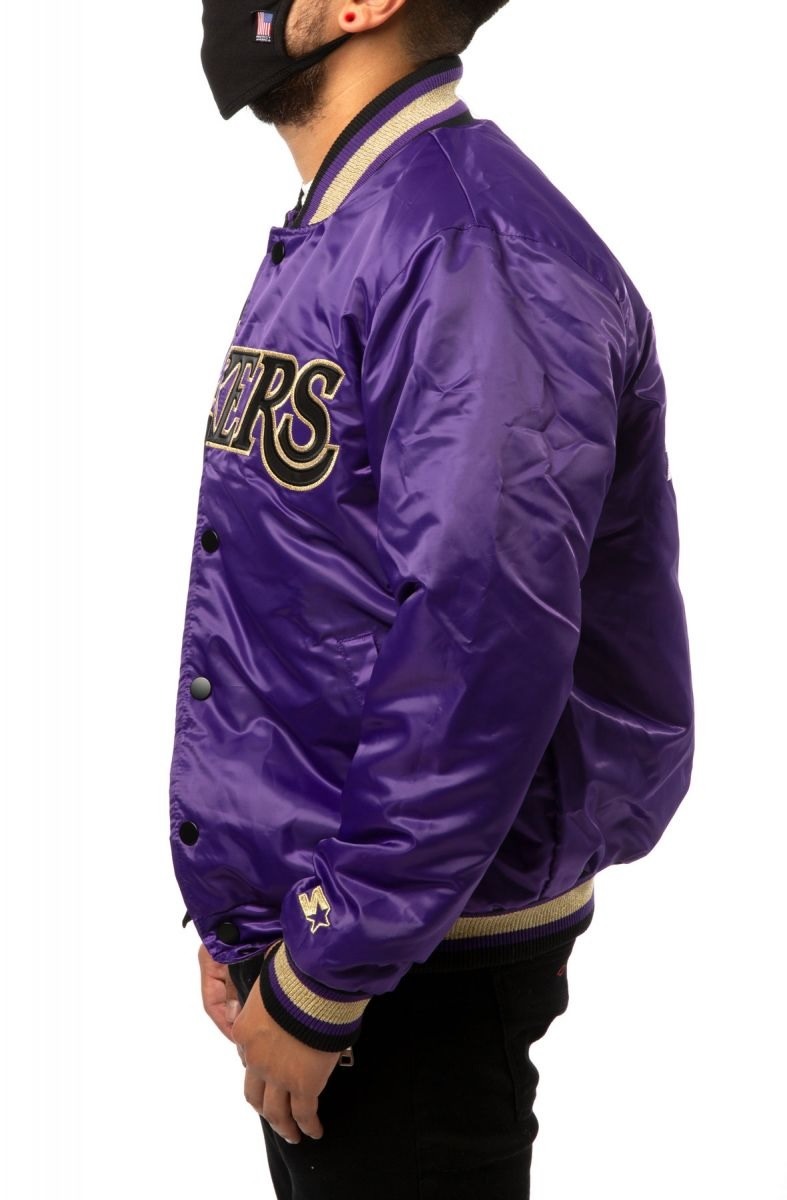 LA Lakers Black and Purple Satin Bomber Jacket