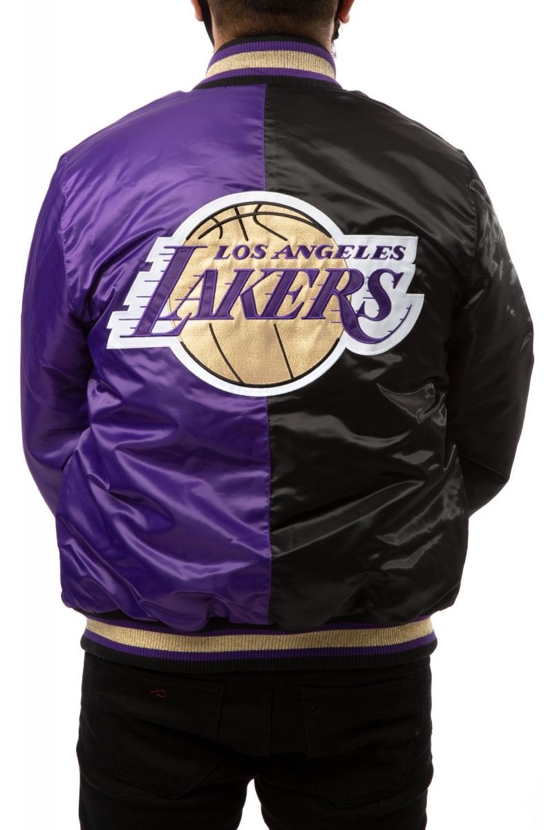 LA Lakers Black and Purple Satin Bomber Jacket