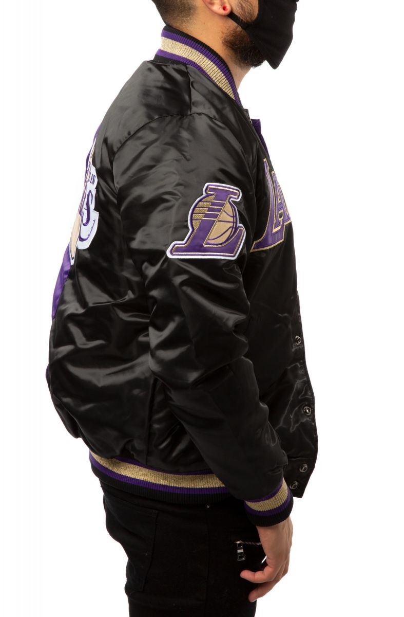 LA Lakers Black and Purple Satin Bomber Jacket