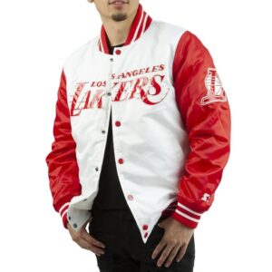 Los Angeles Lakers White And Red Satin Jacket