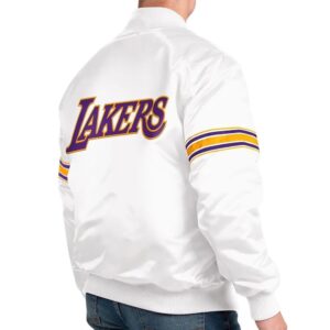 Los Angeles Lakers Power Forward White Satin Varsity Jacket