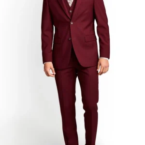 Men's Three-Piece Slim Fit Maroon Suit - Wedding Suit for Men