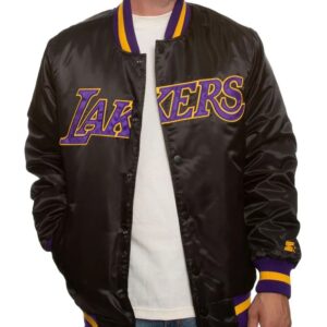 Los Angeles Lakers Black Bomber Satin Jacket
