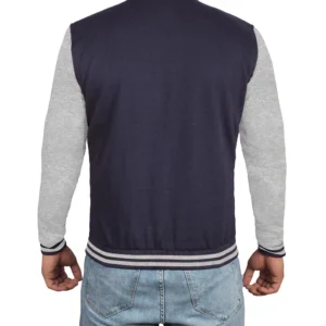 Men's Grey and Blue Varsity Jacket - Bomber Letterman Style