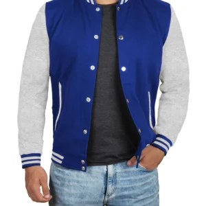 Men's Grey and Royal Blue Varsity Jacket - Letterman Style