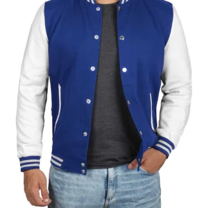 Men's Royal Blue & White Varsity Jacket - Classic Baseball Bomber Style