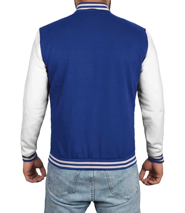 Men's Royal Blue & White Varsity Jacket - Classic Baseball Bomber Style