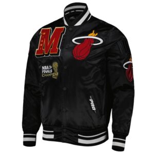 Miami Heat Mash Up Bomber Black Satin Jacket