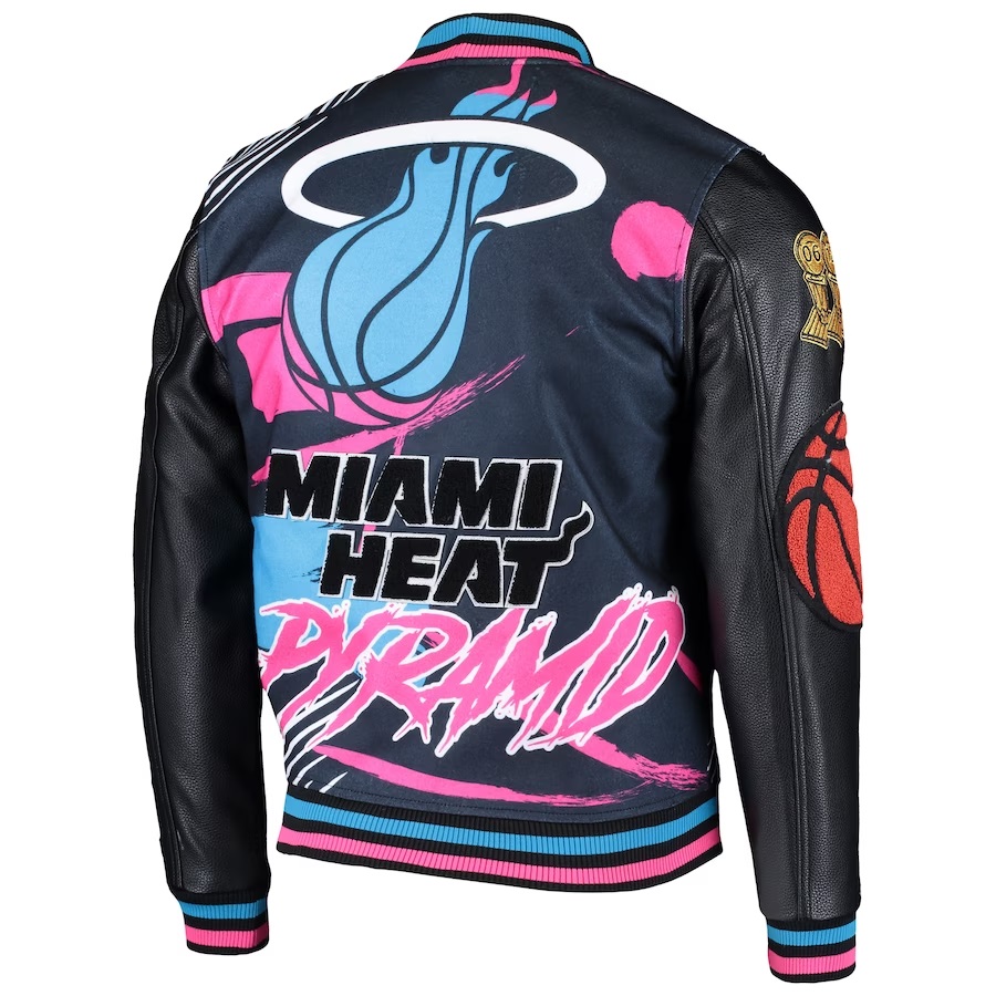 Miami Heat Pyramid Black Full-Snap Varsity Jacket
