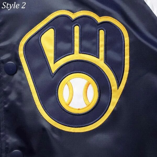 Milwaukee Brewers Gold and Navy Varsity Satin Jacket