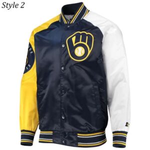 Milwaukee Brewers Gold and Navy Varsity Satin Jacket