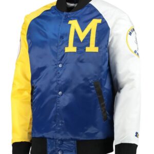 Milwaukee Brewers Tri-Color Full-Snap Satin Jacket
