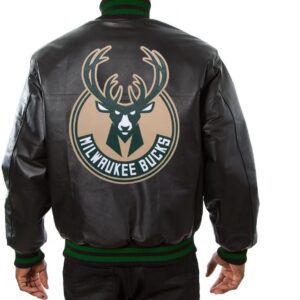 Milwaukee Bucks Black Leather Varsity Jacket