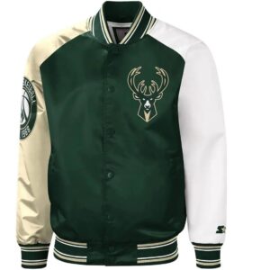 Milwaukee Bucks Hunter Green and Cream Varsity Satin Jacket