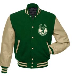 Milwaukee Bucks Letterman Beige and Green Jacket