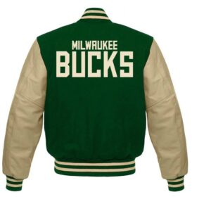 Milwaukee Bucks Letterman Beige and Green Jacket