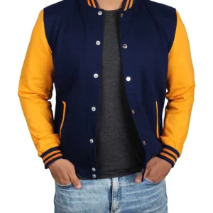 Men's Navy Blue and Yellow Varsity Jacket | Baseball Letterman