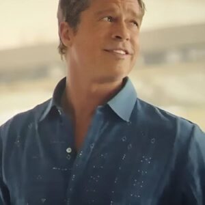 F1 The Movie 2025 Brad Pitt Blue Embroidered Shirt