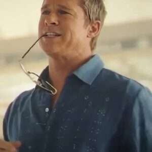 F1 The Movie 2025 Brad Pitt Blue Embroidered Shirt