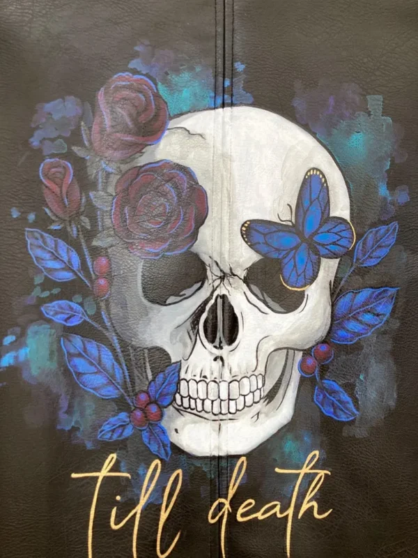 Till Death Printed Leather Biker Jacket