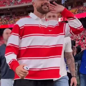 Cincinnati vs Nebraska Game Travis Kelce Red Striped Rugby Shirt