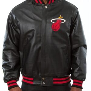 Miami Heat Black Leather Varsity Jacket
