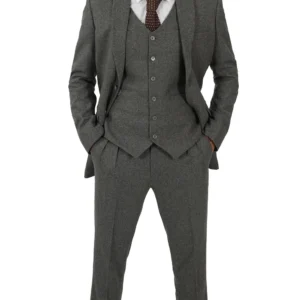 Men's Vintage 3-Piece Grey Tweed Suit for Prom