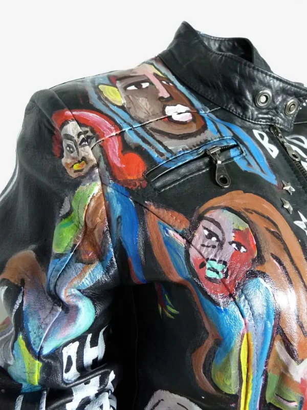 Vintage Hand Painted Genuine Leather Biker Jacket