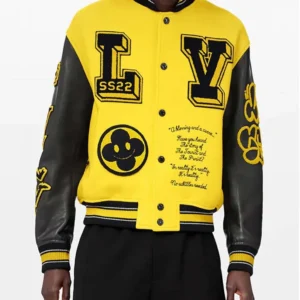 LV Letterman Yellow and Black Leather Jacket
