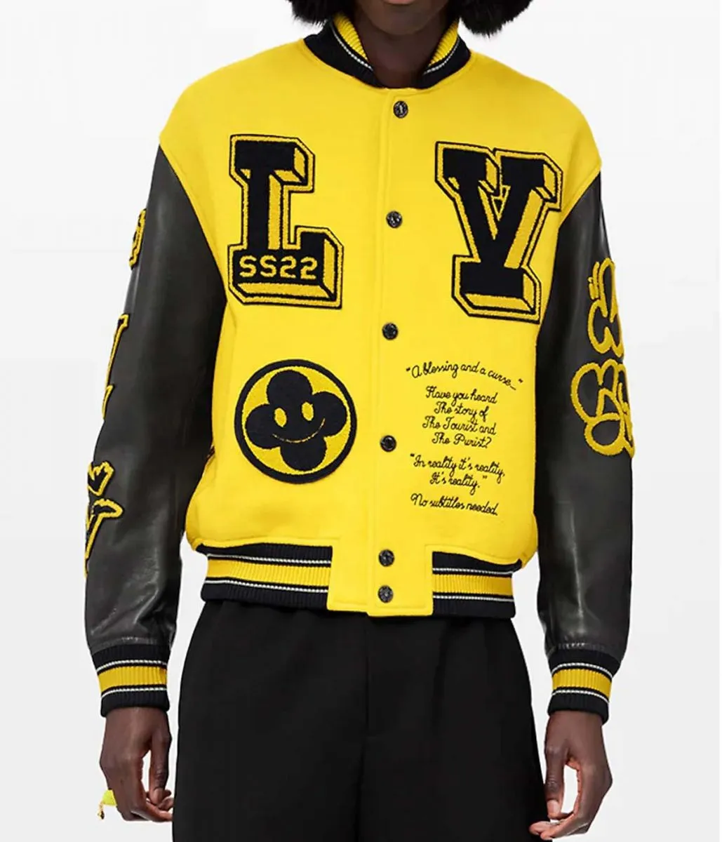 LV Letterman Yellow and Black Leather Jacket