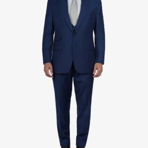 Vollmer Men's Blue Peak Lapel Three Piece Suit