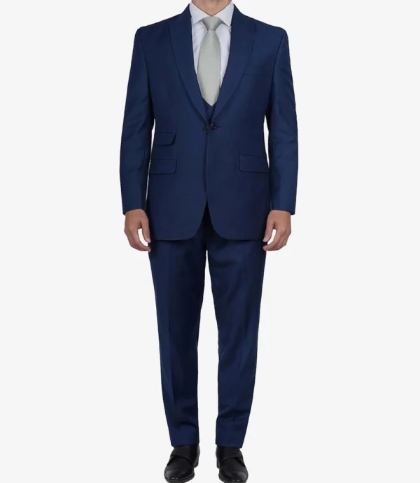 Vollmer Men's Blue Peak Lapel Three Piece Suit