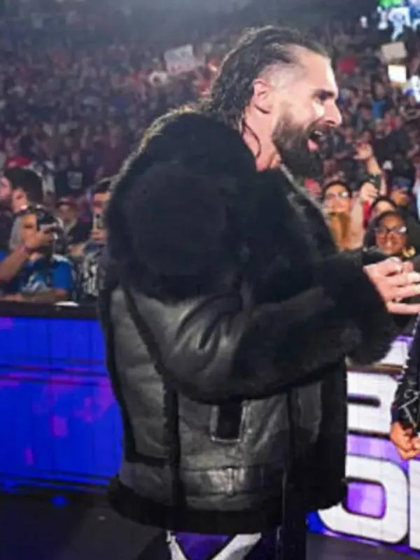Men’s Monday Night RAW Black Leather Fur Jacket