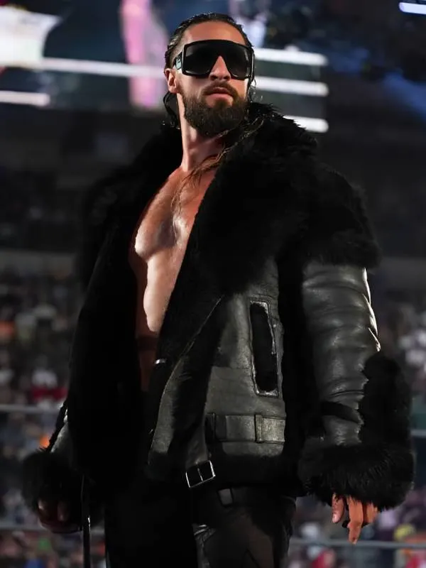Men’s Monday Night RAW Black Leather Fur Jacket