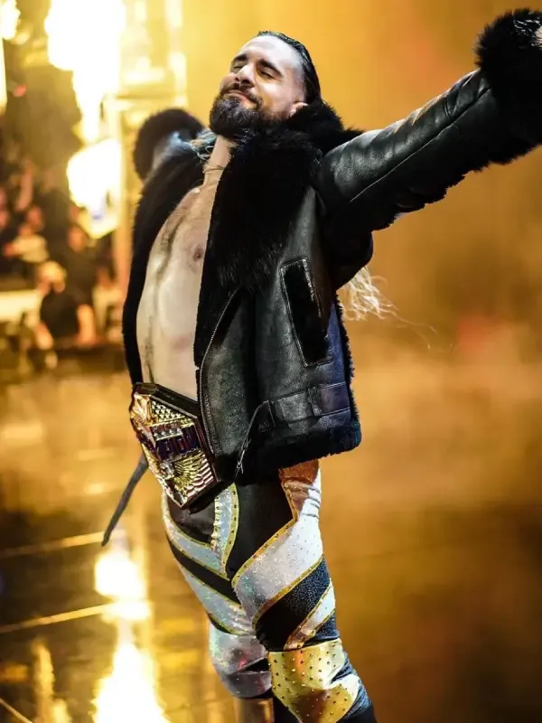 Men’s Monday Night RAW Black Leather Fur Jacket